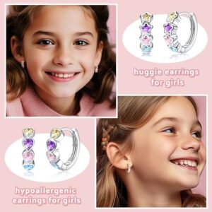 BESTEEL 7 Pairs Hypoallergenic Silver Huggie Hoop Earrings for Girls Women Small Surgical Steel Screwback Earrings Cute Dangling Earrings Pink Colorful CZ Screw Back Stud Earrings Set for Sensitive Ears(over 3 years old) - Image 5