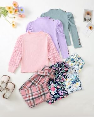 Little Girls Clothes 2 Piece Outfit Kids Long Sleeve T Shirt Pant Set Cute Fall Winter Outfits for Girl Age 4-8 - Image 2