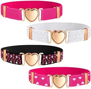 Geyoga 4 Pieces Kids Elastic Stretch Belts Heart Belt for Girls Waist