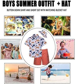 Boys Hawaiian Shirt and Short Set Summer Outfit Kids 2 Piece Clothes Set with Bucket Hat - Image 5