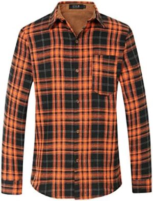 SSLR Flannel Shirts for Men, Long Sleeve Button Down Shirt Lightweight Plaid Brushed Casual