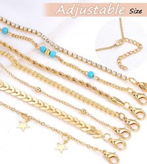 FANDY 21 Pcs Gold Ankle Bracelet for Women Gold Cuban Link Chain Anklet Cute Evil Eye Anklet Gift Set - Image 4