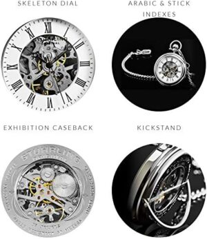 Stuhrling Original Men's Pocket Watch Stainless Steel Analog Skeleton Watch Hand Wind Mechanical Movement Stainless Steel Chain - Image 6