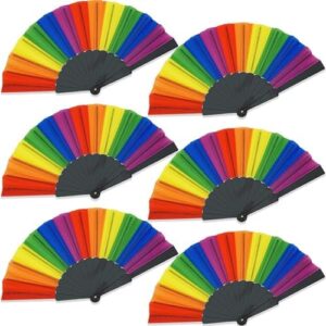 Temogole 6 Pack Pride Rainbow Folding Fans Decorations Pride Fan Gay Lesbian Wedding Pride Decor LGBT Pride Month Parade Accessories Party Favors Stuff Hand Fans for Women Men, Vertical Rainbow Black