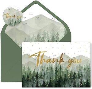 AnyDesign 50 Pack Green Forest Baby Shower Thank You Cards with Envelopes and Stickers Gold Foil Watercolor Nature Thank You Blank Note Cards for Wedding Birthday Bridal Shower Baby Shower, 4 x 6 Inch