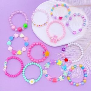 12 PCS Kids Bracelets for Girls Jewelry Little Girl Beaded Bracelets Flower Butterfly LOVE Letter Pink Princess Pretend Play Easter Christmas Birthday Gift - Image 4