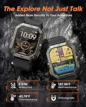 Military Smart Watches for Men (Answer/Make Calls), 2.02'' Fitness Smart Watch for Android and iPhone, Waterproof Fitness Tracker with Blood Pressure/Heart Rate/Sleep/100+ Sport Modes, Watches for Men - Image 2