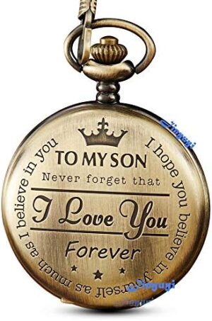 GORBEN Engraved Pocket Watch to Son I Love You Gifts from a Mom Dad Birthday Christmas Gift Fob Watches Chains