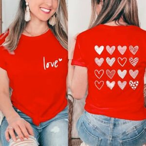 Valentine's Day Shirt for Women Love Heart Graphic Valentines Gifts Casual Short Sleeve Hearts Tee Tops - Image 4