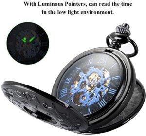 ManChDa Mechanical Roman Numerals Dial Skeleton Pocket Watches with Box and Chains for Mens Women - Image 5