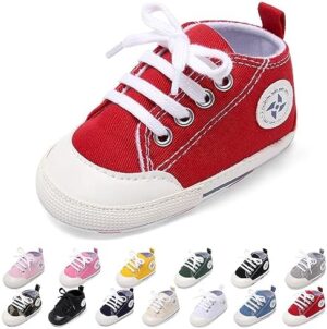 Baby Boys Girls Star High Top Sneaker Soft Anti-Slip Sole Newborn Infant First Walkers Canvas Denim Shoes