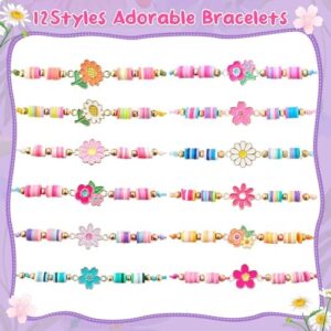 12 Pcs Kids Bracelet for Girls Toddler Jewelry Groovy Flower Princess Party Favors Friendship Bracelets Adjustable Pretend Play Goodie Bag Classroom Reward - Image 4