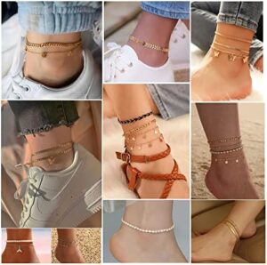 FANDY 21 Pcs Gold Ankle Bracelet for Women Gold Cuban Link Chain Anklet Cute Evil Eye Anklet Gift Set - Image 5