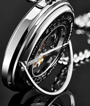 Stuhrling Original Men's Pocket Watch Stainless Steel Analog Skeleton Watch Hand Wind Mechanical Movement Stainless Steel Chain - Image 4