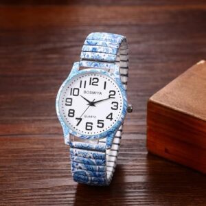 Avaner Elastic Strap Wristwatch, Big Number Analog Quartz Bracelet Watch, Printed Band Bangle Watch for Women - Image 4