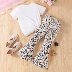 Kids Toddler Girl Clothes Letter Print Graphic Top + Leopard Print Flare Leg Pants 2PC Summer Clothing Set - Image 7