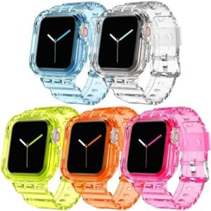 DABAOZA 5 Packs Compatible for Clear Apple Watch Band 46mm 45mm 44mm 42mm 41mm 40mm 38mm 49mm, Jelly Crystal Women Men TPU Strap for iWatch Series 10 9 8 7 6 / SE 5 4 3 2 1 Ultra