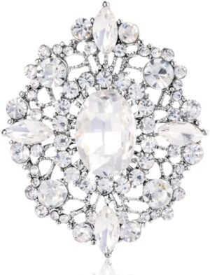 LAXPICOL Vintage Clear Austrian Crystal Brooch Pin for Women Elegant Wedding Bridal Brooches Broach Pin 1.69"*1.39"