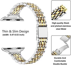 MioHHR Slim Metal Band Compatible with Apple Watch Band 42mm(Series 10) 41mm 40mm 38mm,Dressy Stainless Steel Chain Strap for Women iWatch Bands Series 9 8 7 6 5 4 3 2 1 SE,Black - Image 3