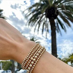 FUNOJOY Gold Plated Beaded Bracelets for Women Fashion Beads Ball Elastic Bracelets Gold Stackable Bracelets Pack, Birthday, Mother's Day, Christmas Gift for Women Teen Girls - Image 6