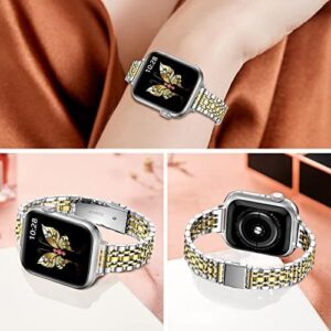 MioHHR Slim Metal Band Compatible with Apple Watch Band 42mm(Series 10) 41mm 40mm 38mm,Dressy Stainless Steel Chain Strap for Women iWatch Bands Series 9 8 7 6 5 4 3 2 1 SE,Black - Image 2