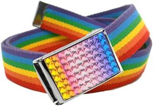 Build A Belt Girl's 1.25" Wide Rainbow Rhinestone Flip Top Belt Buckle with Canvas Web Belt - Image 2