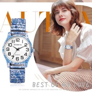 Avaner Elastic Strap Wristwatch, Big Number Analog Quartz Bracelet Watch, Printed Band Bangle Watch for Women - Image 3