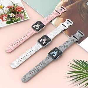 3 Pack Cartoon Engraved Band Compatible with Apple Watch Bands 40mm 44mm 41mm 38mm 45mm 42mm 49mm Women,Cute Pattern Strap Soft Silicone Wristbands for iWatch Series 8 7 6 SE 5 4 3 2 1 Ultra - Image 3