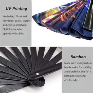 2 PCS UV Glow Large Rave Folding Hand Fan for Men Women, Decorative Folding Hand Fan for Party, Festival Essential, EDM Rave Accessories - Waves 13'' + Rainbow 13'' - Image 5