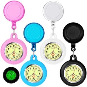 4 Pack Retractable Nurse Watch for Nurses Doctors, Clip-on Hanging Lapel Nurse Watch Silicone Cover Brooch Fob Pocket Watch Badge Reel