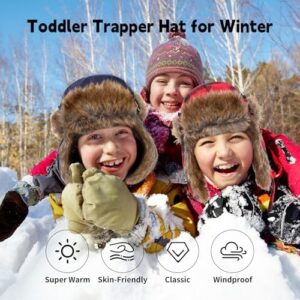 Kids Winter Trapper Hat Toddler Outdoor Warm Windproof Ushanka Aviator Hat Sherpa Fleece Lined Ski Cap for Boys Girls 1T-8T - Image 3