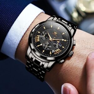 OLEVS Men's Luxury Watch Waterproof Luminous Easy Read Chronograph Watches Full Gold/White Dail/Black Face with Calendar Wristwatch - Image 2