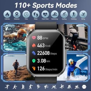 Smart Watch, 1.85" HD Smartwatches for Men Women, 1000 mAh Battery High Capacity, 110+ Sport Modes with Fitness Tracker Watch, IP68 Waterproof, Heart Rate/Sleep Monitor, Fitness Watch for Android/iOS - Image 2