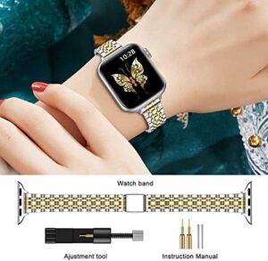 MioHHR Slim Metal Band Compatible with Apple Watch Band 42mm(Series 10) 41mm 40mm 38mm,Dressy Stainless Steel Chain Strap for Women iWatch Bands Series 9 8 7 6 5 4 3 2 1 SE,Black - Image 4