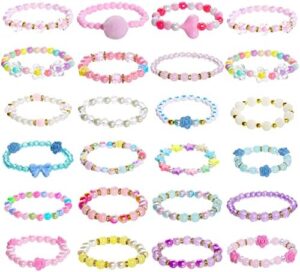 Dxhycc 24 Pieces Princess Bracelets Girls Beaded Bracelets Little Girls Costume Jewelry Set for Birthday Party Favors