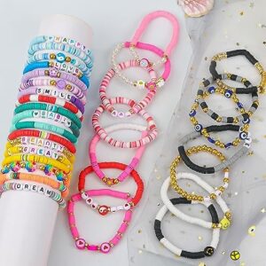 LUYI 32 Pcs Preppy Jewelry Bracelets for Women Clay Bead Colorful Surfer Heishi Bracelet Set Stackable Beaded Friendship Stretch Bracelets Boho Y2K Summer Beach Elastic Layering Bracelets - Image 6