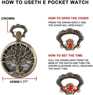 Pocket Watch Hollow Tree of Life Design Roman Numerals Customizable Quartz Pocket Watch with Chain Birthday Gifts - Image 7