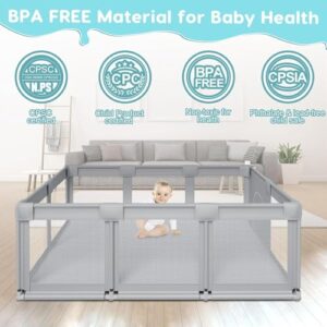 74" ×50" Large Baby Playpen, Baby Playard for Babies and Toddlers, Baby Fence Play Pens for Indoor & Outdoor, Sturdy Safety Play Yard with Soft Breathable Mesh, Anti-Fall, Grey - Image 5