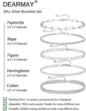 DEARMAY Gold Bracelets for Women Waterproof, 14K Real Gold Jewelry Sets for Women Trendy Thin Dainty Stackable Cuban Link Paperclip Chain Bracelet Pack Fashion Accessories Gifts for Womens - Image 4