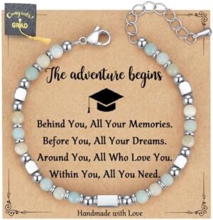 2025 Graduation Gifts for Her/Girls/Women, Tiny Gemstone Graduation Bracelet with Unique Cap Gift Box