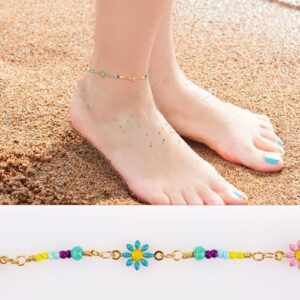 Daisy Anklet, Gold Beaded Flower Anklet Dainty Colorful Foot Chain Summer Beach Boho Foot Jewelry Gift for Women Girls for Birthday Valentine's Day Anniversary Christmas - Image 5