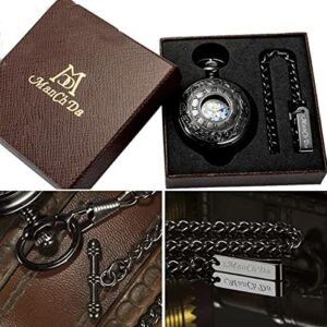 ManChDa Mechanical Roman Numerals Dial Skeleton Pocket Watches with Box and Chains for Mens Women - Image 7