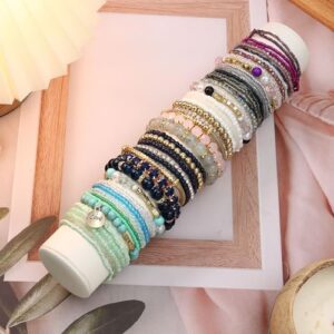 LOYALLOOK 6 Sets Bohemian Stackable Bead Bracelets for Women Stretch Bohemian Style Stretch Multilayered Boho Bracelet Set - Image 6