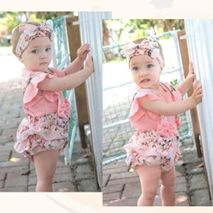 Newborn Baby Girl Clothes Infant Romper Floral Suspender Dress Ruffle Sleeve Onesie Outfit Jumpsuit Headband Spring Summer - Image 9