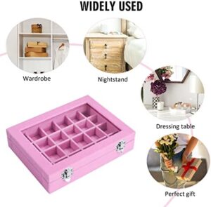 Velvet Jewelry Box 24 Grid Jewelry Ring Display Organiser Box Tray Holder Earrings Storage Case for Girls Wife Mom Women (Pink) - Image 6