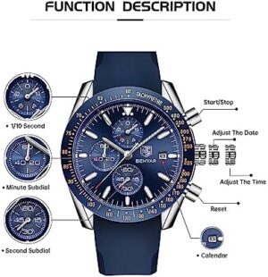 BY BENYAR Watch for Men Analog Quartz Chronograph Waterproof Luminous Designer Mens Wrist Watches Business Work Sport Casual Dress Watch with Silicone Strap Elegant Gifts for Men - Image 3