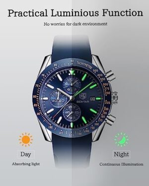 BY BENYAR Watch for Men Analog Quartz Chronograph Waterproof Luminous Designer Mens Wrist Watches Business Work Sport Casual Dress Watch with Silicone Strap Elegant Gifts for Men - Image 6