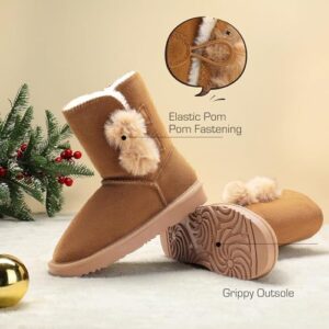 DREAM PAIRS Girls Boots Kids Boys Winter Snow Suede Mid Calf Boots Faux Fur Lined FuzzyChic Kid's Lolly for Little Kid/Big Kid - Image 3