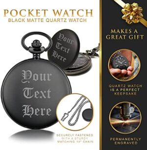 My Personal Memories, Personalized Gunmetal Gray, Black or Silver Quartz Pocket Watch with Chain - Groomsmen Wedding Party - Engraved - Image 2