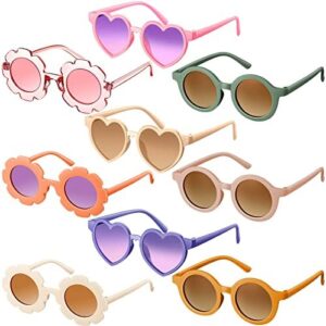 Zhengmy 9 Pairs Kids Sunglasses Round Flower Heart Shaped Sunglasses for Toddler Girl Boy Baby Cute Glasses for Party